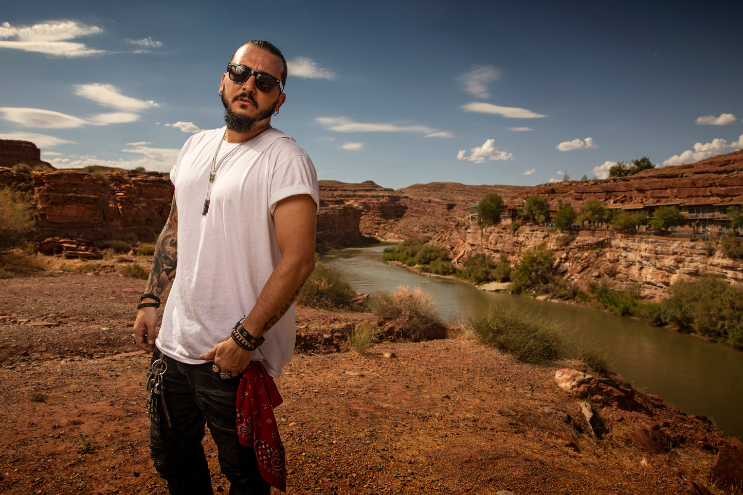 Singer Crucifix walks along the San Juan River in Mexican Hat Utah. SaintCruce