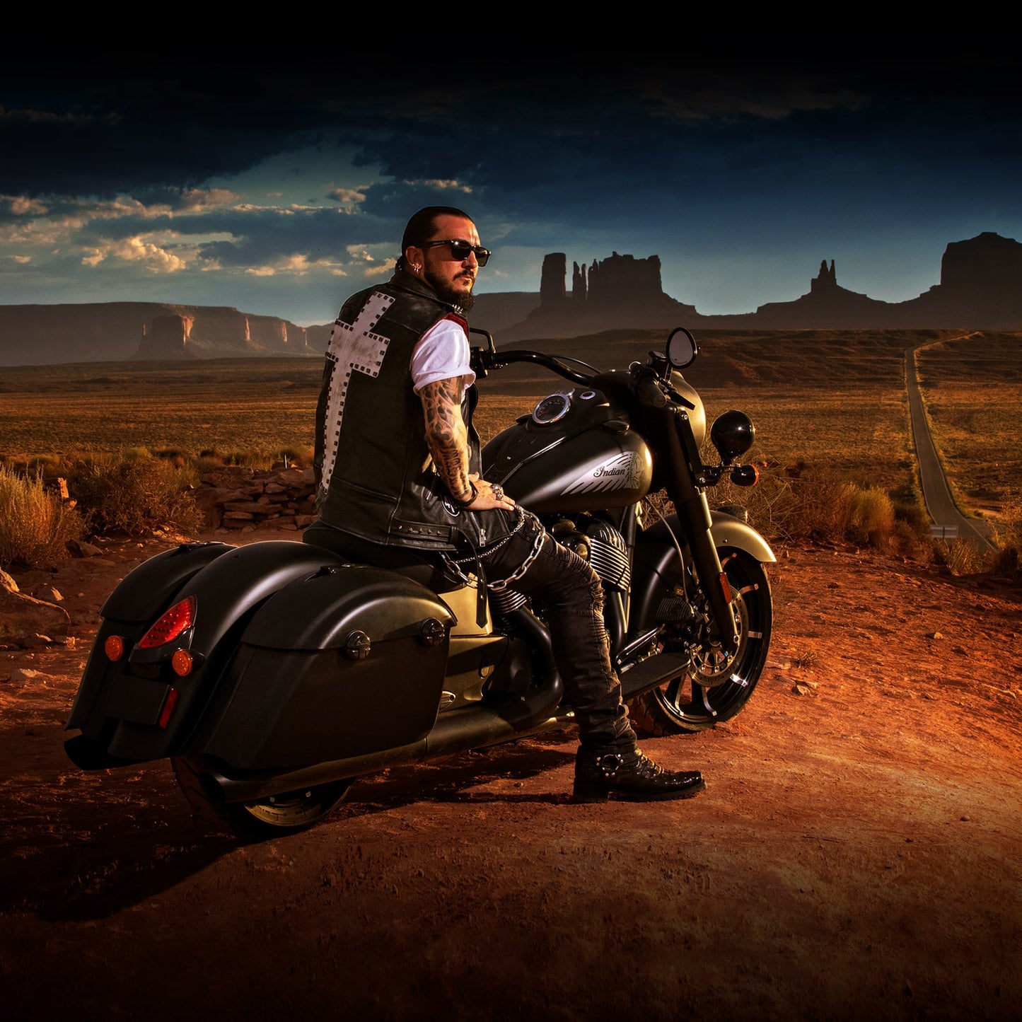 Singer and Rapper Crucifix rides Indian Motorcycle through the Wild West.